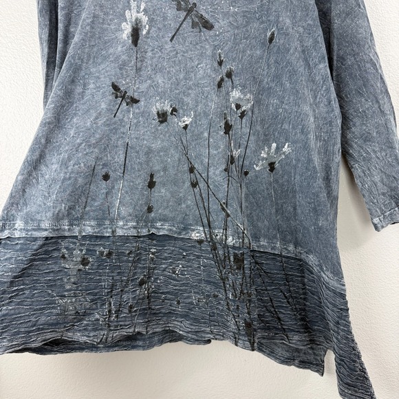 Jess and Jane Tunic Top Womens Medium Gray Floral Shirt Texture Mineral Boho USA - Picture 3 of 10